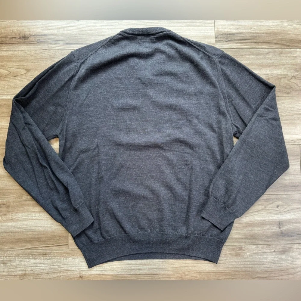 Mario Gilberti Men’s 100% Merino Wool V-Neck Sweater in Gray, Long sleeve, L